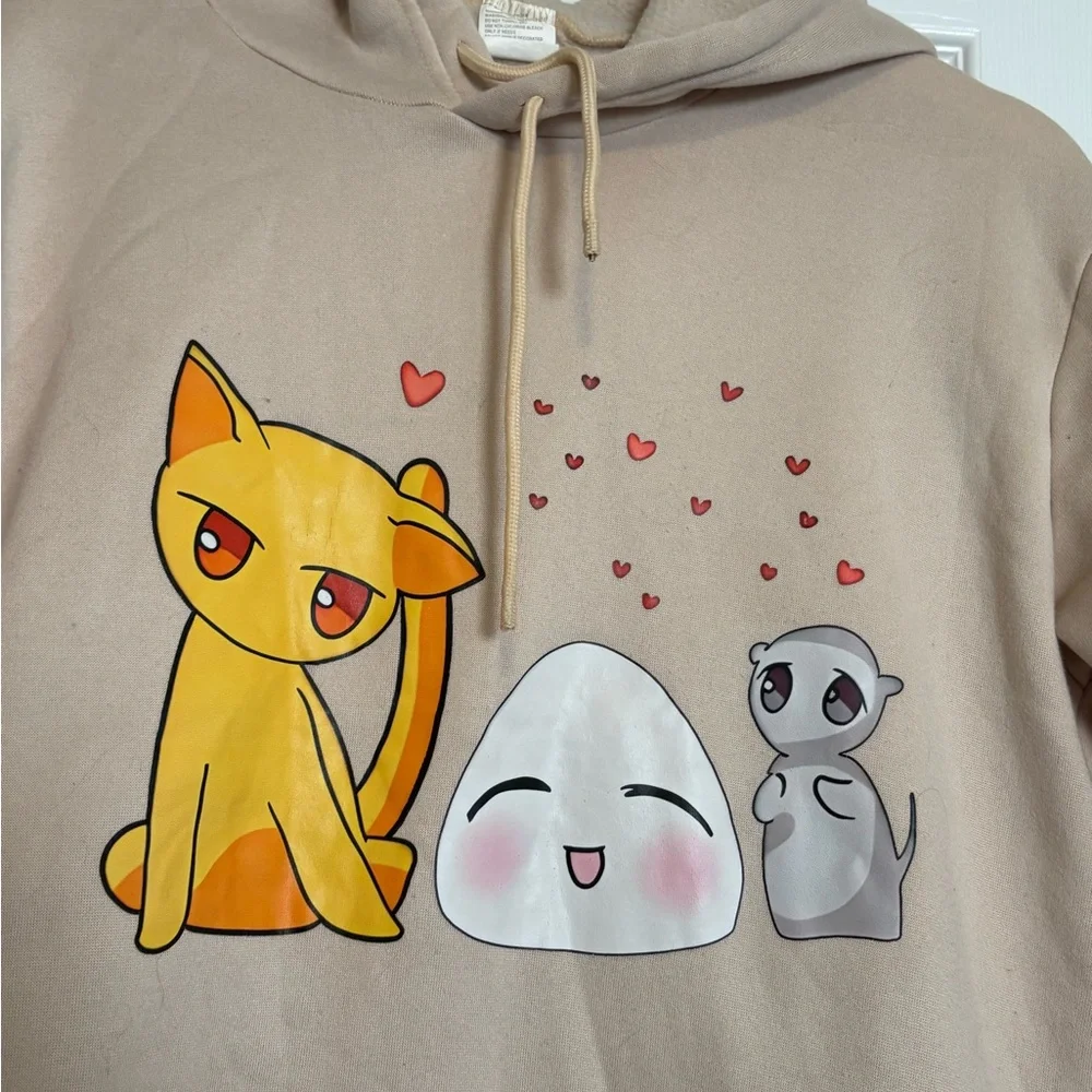 Fruits Basket Hoody Beige Cute Cat & Friends Graphic Hoodie - Beige